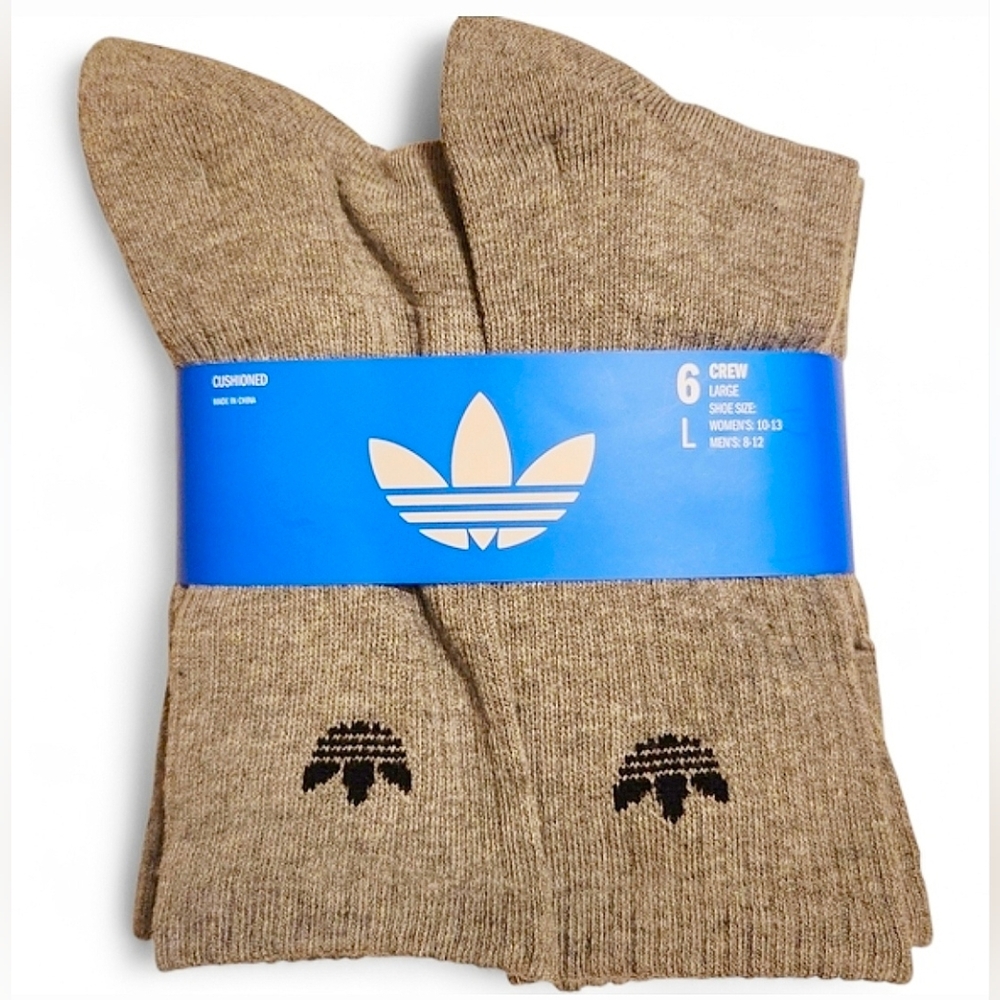 6 Pair Men's NWT Grey Adidas Cushioned Crew Socks Large Size 8-12
